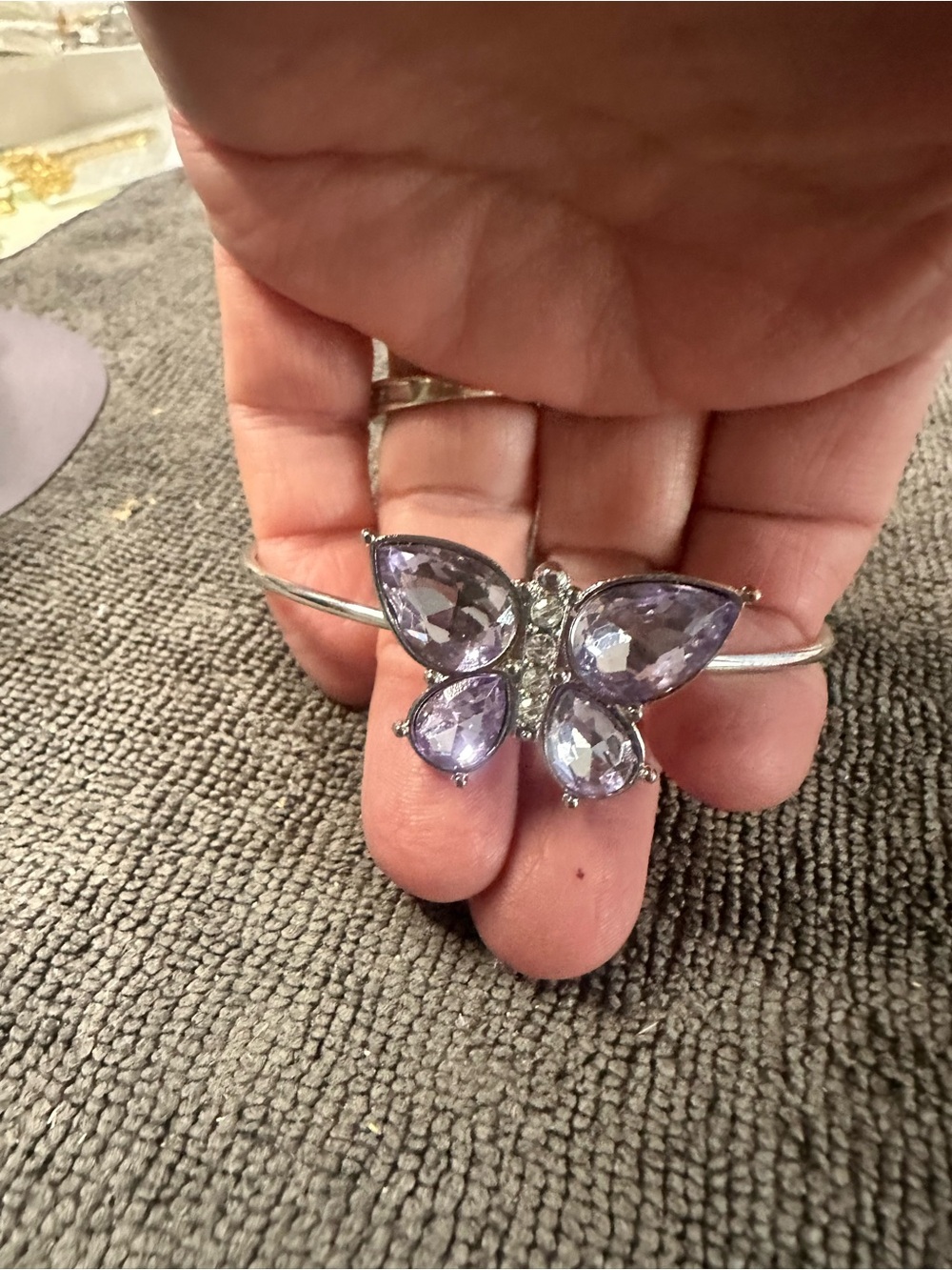 Butterfly Dsigns Silver Cuff with Lavender Gemstone Butterfly